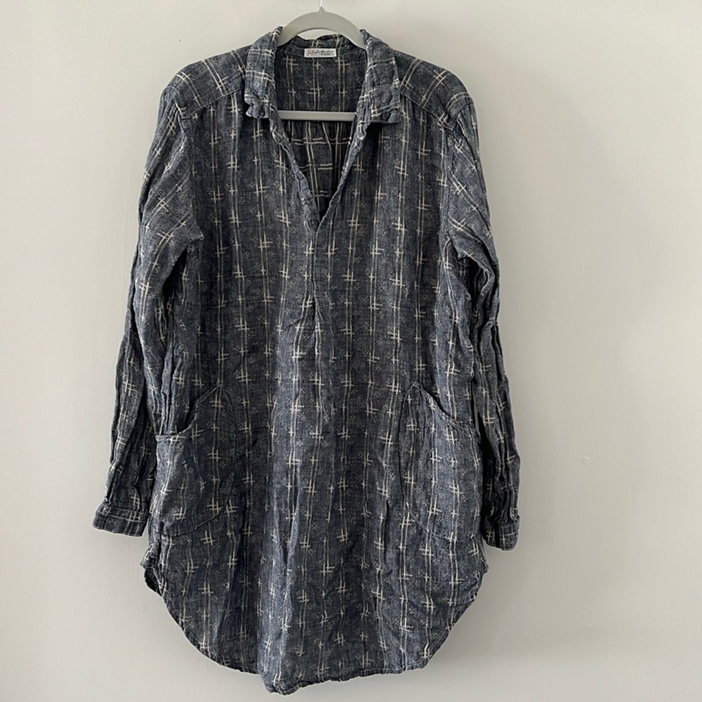 Free People x CP Shades Linen Bailey Tunic Shirt in blue denim